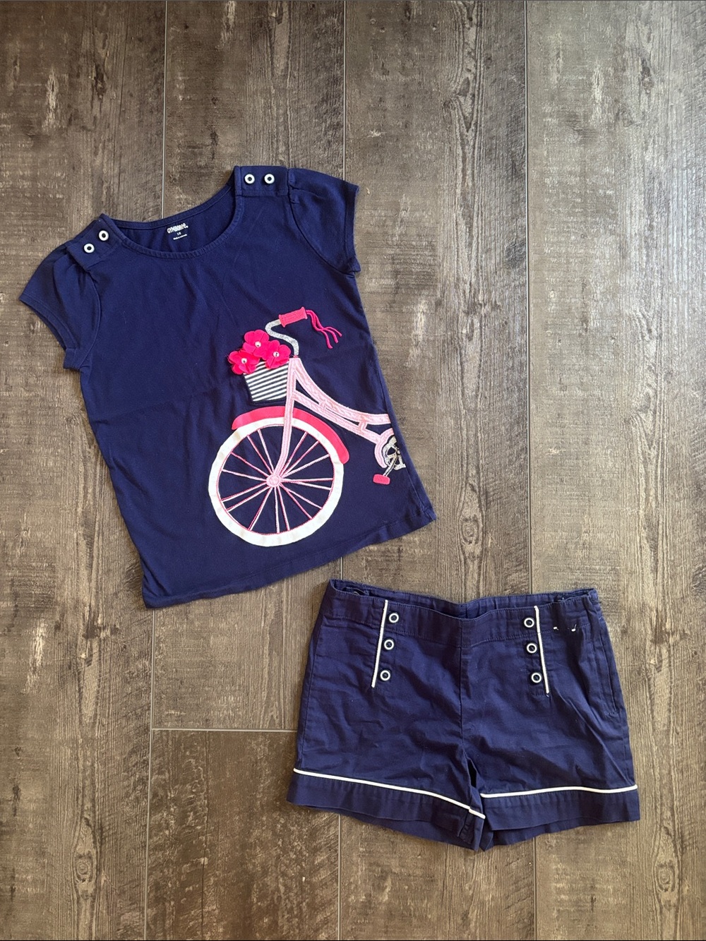 Gymboree Navy Tee with Pink Bicycle Graphic and shorts